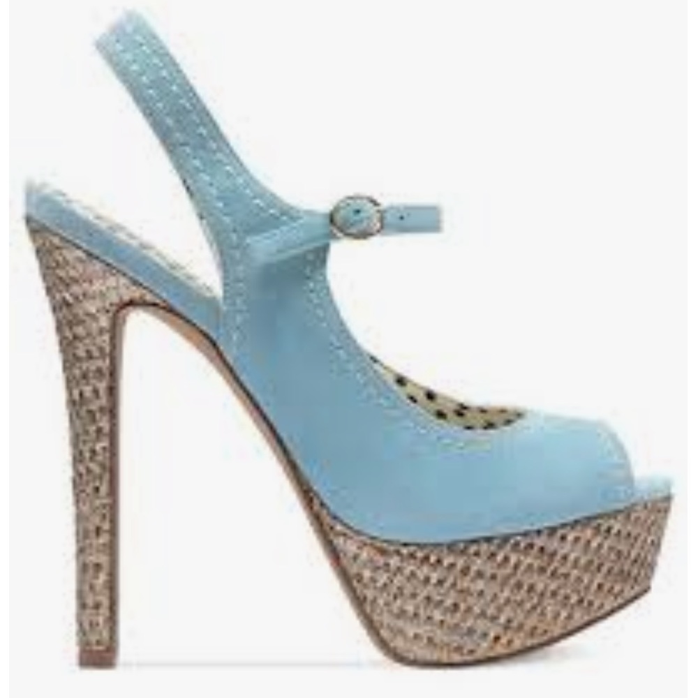 Jessica Simpson Eddy blue suede peep toe heels. - Picture 3 of 15